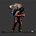 Detailed Humanoid Figure In Red Suit With Intricate Backpack Equipment And Black Tubes On Platform