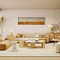 Modern Sofa Coffee Table Set With Cozy Rug Wooden Chair Pillows And Wall Painting