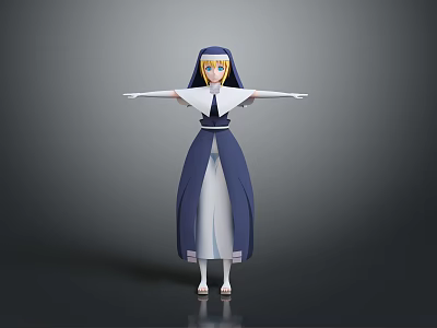 Anime Nun Character With Blue And White Robe Standing With Arms Outstretched 3d model