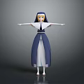 Anime Nun Character With Blue And White Robe Standing With Arms Outstretched