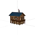 Charming Wooden Two Story House With Blue Roof Balcony And Chimney
