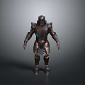 Detailed Game Movie Character In Metallic Armor With Blue Accents And Shiny Surface