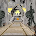 Ancient Building Interior With Guardian Statues Arched Ceiling Decorative Floor And Ornamental Vases