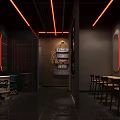 Stylish Modern Bar Interior With Neon Lights Counter High Stools And Decorative Wall Design