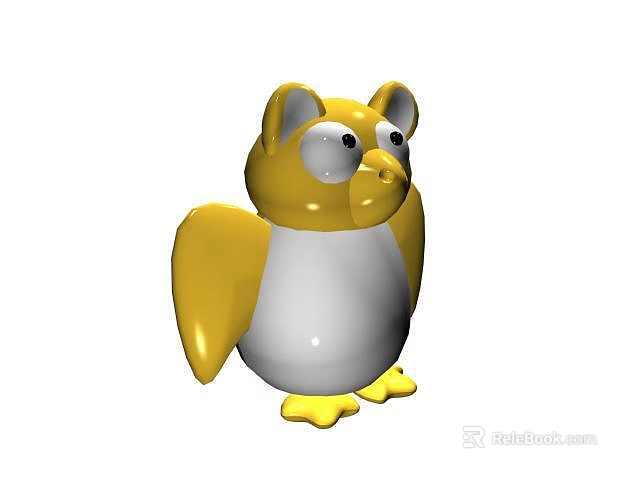 Cute Yellow And White Owl Doll With Big Black Eyes Round Body And Yellow Wings 3d model 