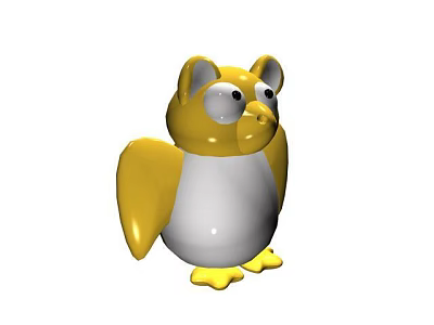 Cute Yellow And White Owl Doll With Big Black Eyes Round Body And Yellow Wings 3d model