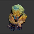Vibrant Fantasy Creature Game Character With Claws Tail And Small Elf In Dark Background Reflection