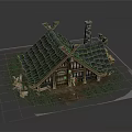 Rustic Wooden Cottage Featuring Tiled Roof Chimney Grass Surroundings Rabbit On Porch Steps