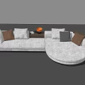 White Sectional Sofa with Brown Grey White Cushions and Side Table with Orange Decor 3d model