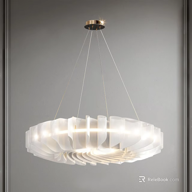 Stylish Modern White Layered Round Disc Chandelier Illuminated Light Design 3d model 