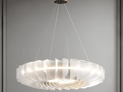Stylish Modern White Layered Round Disc Chandelier Illuminated Light Design 3d model