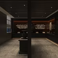 Traditional Chinese Cultural Space With Wooden Decor Stone Platform And Calligraphy Artwork