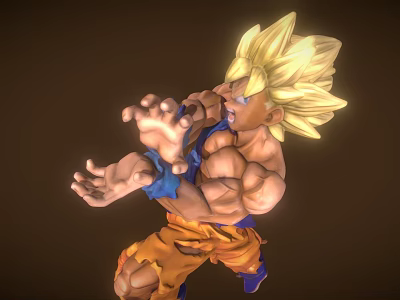 Anime Super Saiyan Sculpture Featuring Golden Hair Muscular Build Battle Stance Orange Pants Blue Wristbands 3d model
