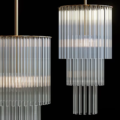 Elegant Modern Chandelier With Transparent Glass Strips And Gold Accent Tiered Structure 3d model