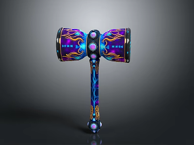 Mythical Fantasy Hammer With Colorful Flame Patterns And Ornate Purple Blue Design 3d model