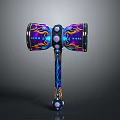 Mythical Fantasy Hammer With Colorful Flame Patterns And Ornate Purple Blue Design
