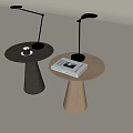 Two Round Side Tables With Desk Lamps Coffee Cup And Book