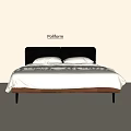 Modern Platform Double Bed With Black Leather Headboard Wooden Frame And Textured White Bedspread