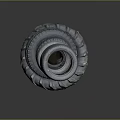 Car Tires Stacked in Pyramid Shape with Various Sizes and Worn Tread Patterns