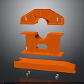 Three Separated Orange Industrial Mechanical Equipment Components With Holes And Bolts