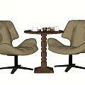 Beige Leather Dining Set With Comfortable Swivel Chairs And Round Wooden Table