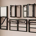 Various Types of Black Frame Windows with Different Opening Designs on Beige Wall