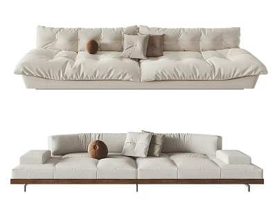 Modern Beige Sectional Sofa With Plush Cushions Wooden Base And Decorative Ball 3d model