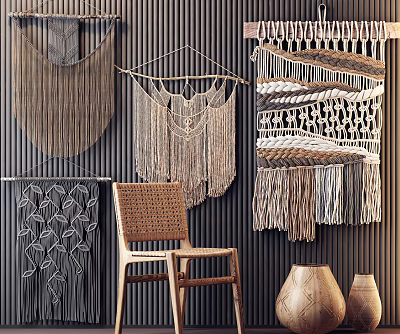 Bohemian Macramé Wall Hangings With Woven Rope Patterns For Modern Home Interior Decor 3d model