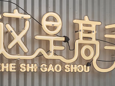 Bright Yellow Neon Decorative Light With Chinese Pinyin Characters For Wall Decoration 3d model