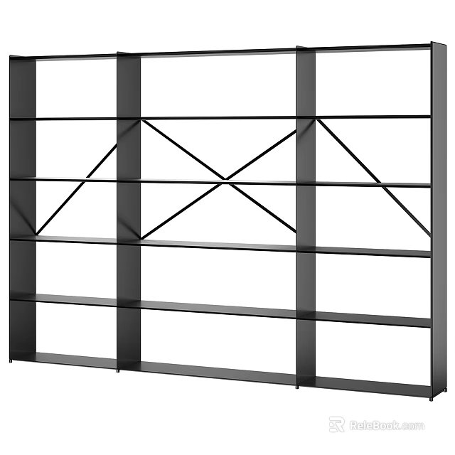 Modern Black Frame Bookshelf With Cross Supports And Multiple Open Shelves 3d model 