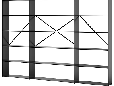 Modern Black Frame Bookshelf With Cross Supports And Multiple Open Shelves 3d model