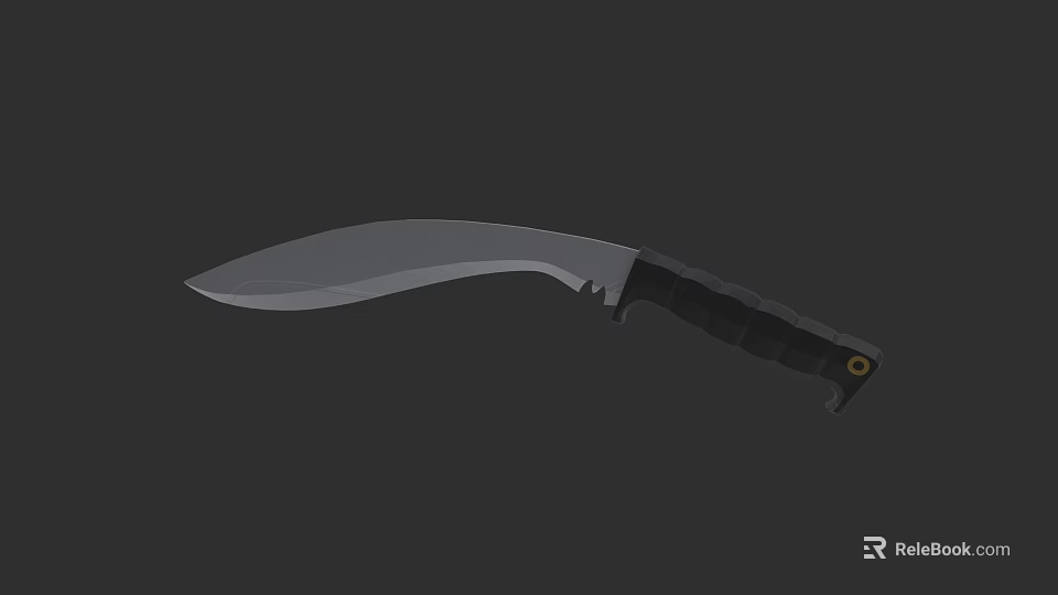 Curved Blade Weapon Knife With Sharp Edge And Black Textured Handle 3d model 