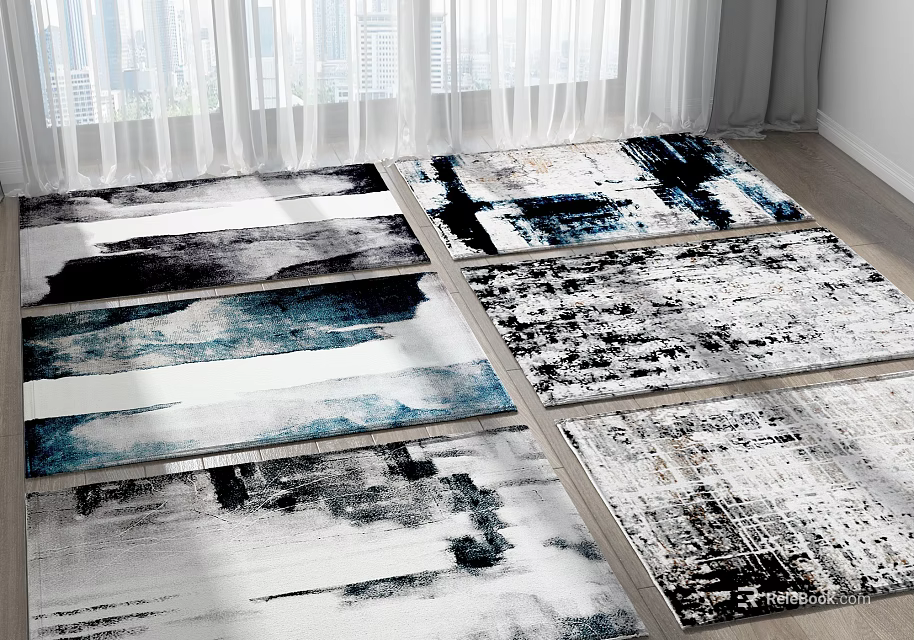 Square Rugs With Abstract Black White Blue Patterns For Modern Living Room Decor 3d model 
