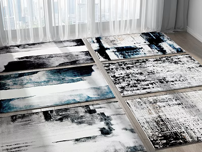 Square Rugs With Abstract Black White Blue Patterns For Modern Living Room Decor 3d model