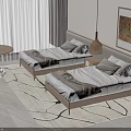 Modern Bedroom Interior With Two Single Beds Bedside Tables And Pendant Lights 3d model