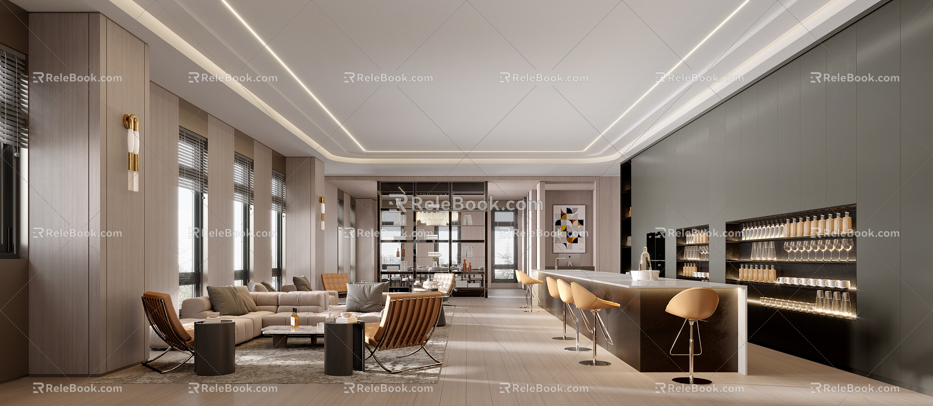 Modern Leisure Area Company Leisure Area Negotiation Area Reception Area Leisure Multi-Person Sofa Water Bar Restaurant Wine Cabinet 3d model