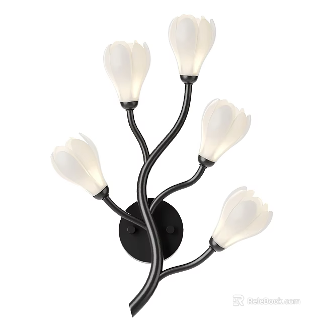 Modern Flower Shaped Wall Sconce With Black Metal Frame And Multiple Light Heads 3d model