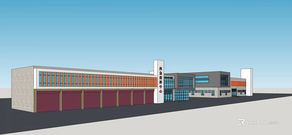 Modern Public Service Center Building With Red Facade And Glass Windows 3d model 