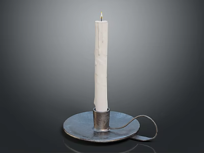 White Taper Candle On Decorative Metal Base With Loop Stand 3d model