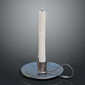 White Taper Candle On Decorative Metal Base With Loop Stand