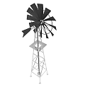 Outdoor Black Metal Windmill With Rotating Blades And Sturdy Metal Stand