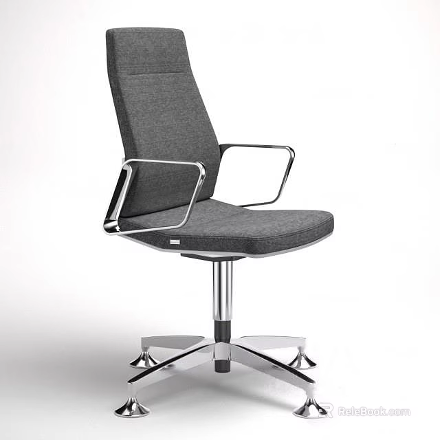 Modern Office Chair With Gray Fabric Metal Armrests And Five Star Caster Base 3d model 