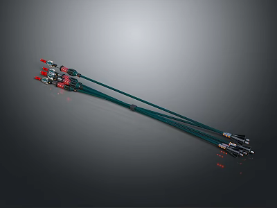 Traditional Archery Weapon Set With Red Arrowheads Green Shafts And Black Fletchings 3d model