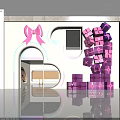 Decorative Interior Space With Pink Bow Neon Lights And Stacked Purple Gift Boxes