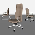 Three Modern Light Brown Leather Office Chairs with Metal Frame and Different Back Heights