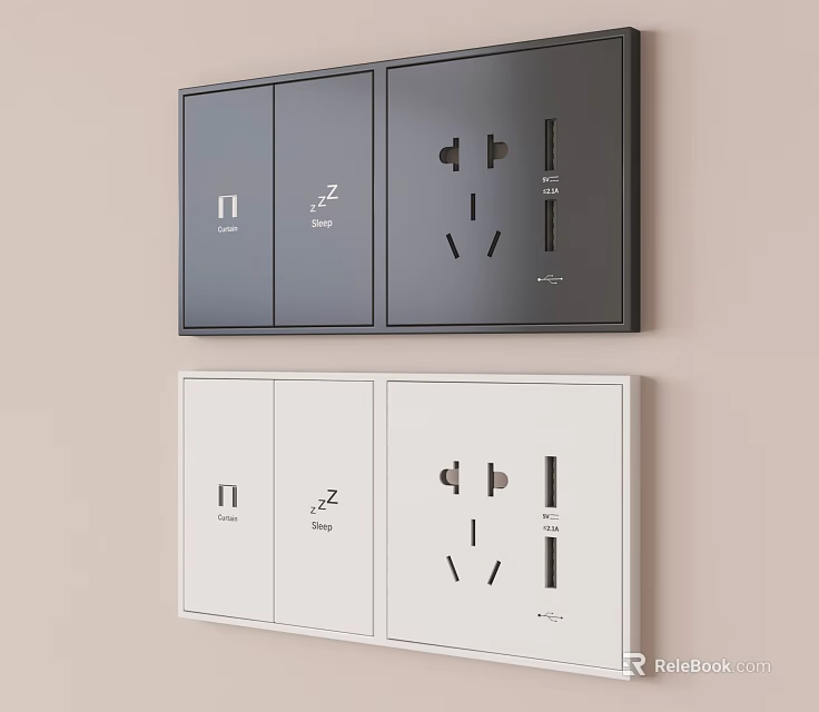 Modern Black and White Switch Panel with Switches and Sockets Design 3d model