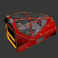 Red Aircraft Cockpit With Transparent Canopy And Blue Dashboard Displays