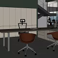 Modern Office Interior With Green Walls White Storage Cabinets Long Wooden Desk And Glass Partitions