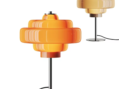 Modern Stylish Table Lamp With Orange Layered Shade And Yellow Accent Metal Stand 3d model