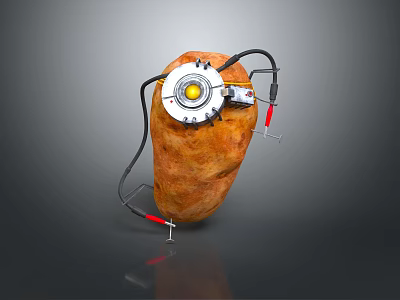 Potato Power Generator Setup With Wire Connections And Metal Probes 3d model